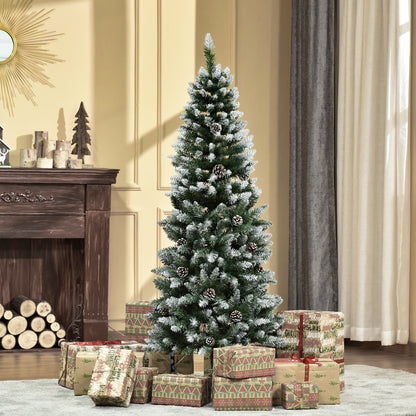 HOMCOM Künstlicher Weihnachtsbaum, 630 Zweige, 37 Zapfen, verschneite Spitzen, feuerfest, 150 cm