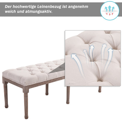 HOMCOM Polsterbank Sitzbank Lounge Sitzhocker Vintage Retro mit Knöpfen Leinen + Holz beige 142 x 47 x 51 cm