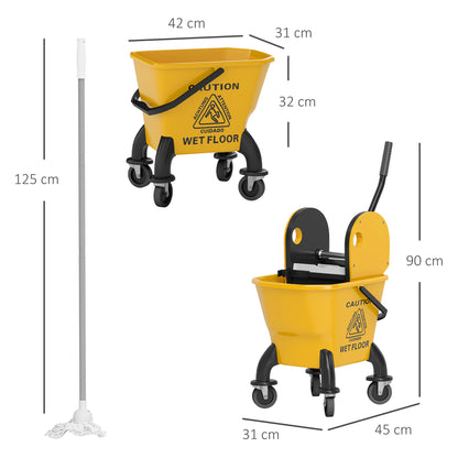 HOMCOM Rollbarer Mopp-Eimer, Wischeimer mit Auswringer und Mopp, 26 Liter, Gelb