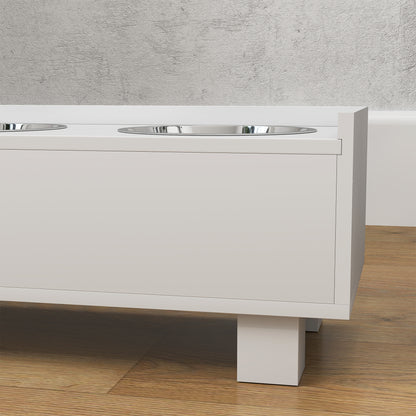 PawHut Erhöhte Fütterungsstation für Hunde, mit abnehmbarer Slow-Feeder-Matte, 2 Aluminiumschüsseln, Staurum, Weiß