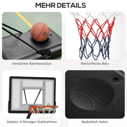 HOMCOM Basketballständer mit Rädern rollbar 210-260 cm höhenverstellbar Basketballkorb mit Ständer geeignet für den Außen- und Innenbereich Stahl Kunststoff Schwarz
