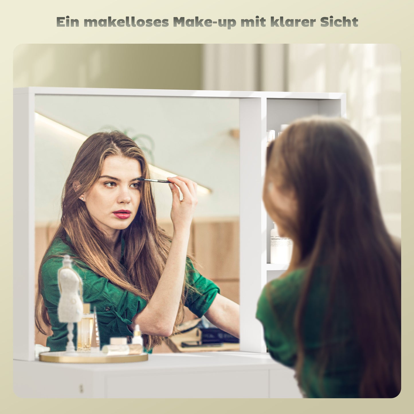 HOMCOM Schminktisch, Make-up-Tisch mit großem Spiegel, 4 Schubladen, 3 offene Fächer, 2 Schränke, MDF, Weiß