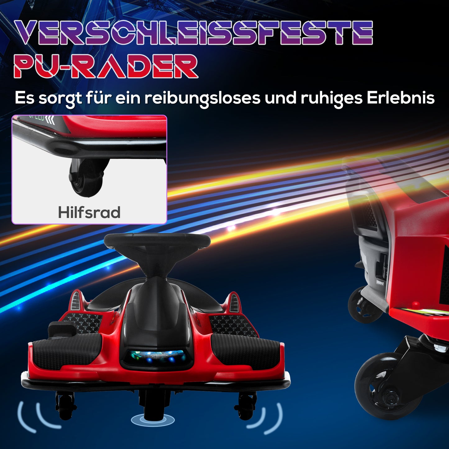 HOMCOM Elektrisches Go-Kart für Kinder, Gummiräder, 3-8 km/h, mit Lichtern und Musikfunktion, Rot