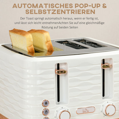 HOMCOM 2-in-1 Toaster- und Wasserkocher-Set, 7 Bräunungsstufen, Auftau- und Aufwärmfunktion, Cremeweiß