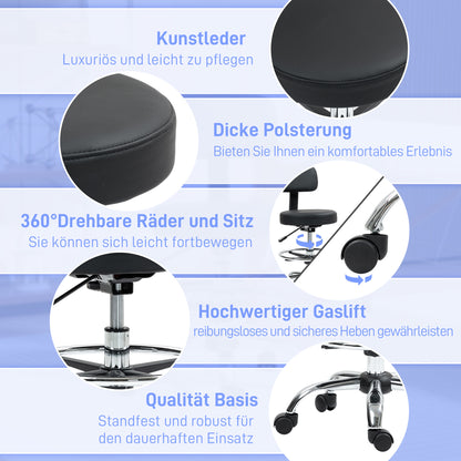 HOMCOM Bürostuhl, Kompakter Drehstuhl, höhenverstellbar, mit Fußstütze, 360° drehbar, Kunstleder, Metall, Schwarz