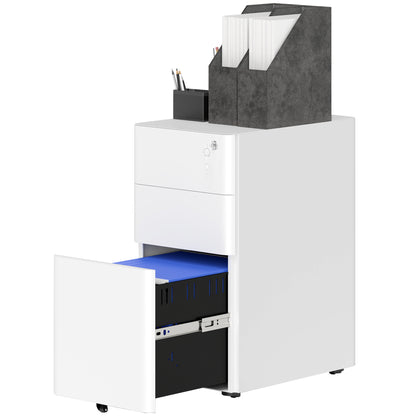 Vinsetto Aktenschrank aus Metall, Büroschrank, 3 Schubladen, rollbar, Weiß