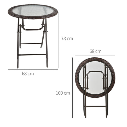 Outsunny Gartentisch, klappbar, Hartglastischplatte, Stahlrahmen, Rattan-Dekor, braun, 68 x 68 x 73 cm