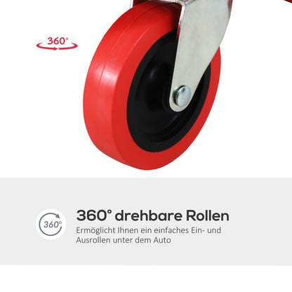 DURHAND Montage-Rollbrett, Kopfstütze, Werkzeugablage, ölbeständig, bis 120 kg, 100x48x12 cm, Rot