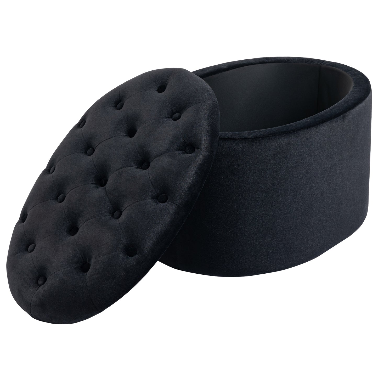 HOMCOM Sitzbank mit Stauraum Polsterbank mit Samtoptik, Sitztruhe Ovale Form, Truhenbank für Wohnzimmer Schlafzimmer Flur 71 x 52 x 42 cm, Schwarz