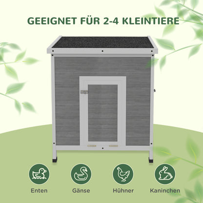 PawHut Entenstall, Entenhaus mit Seitentür, Belüftungslöchern, Geflügelstall Hühnerhaus aus Tannenholz, Gänsestall, Hühnerstall mit wasserdichtem Asphaltdach, 63 x 82 x 76 cm, Hellgrau