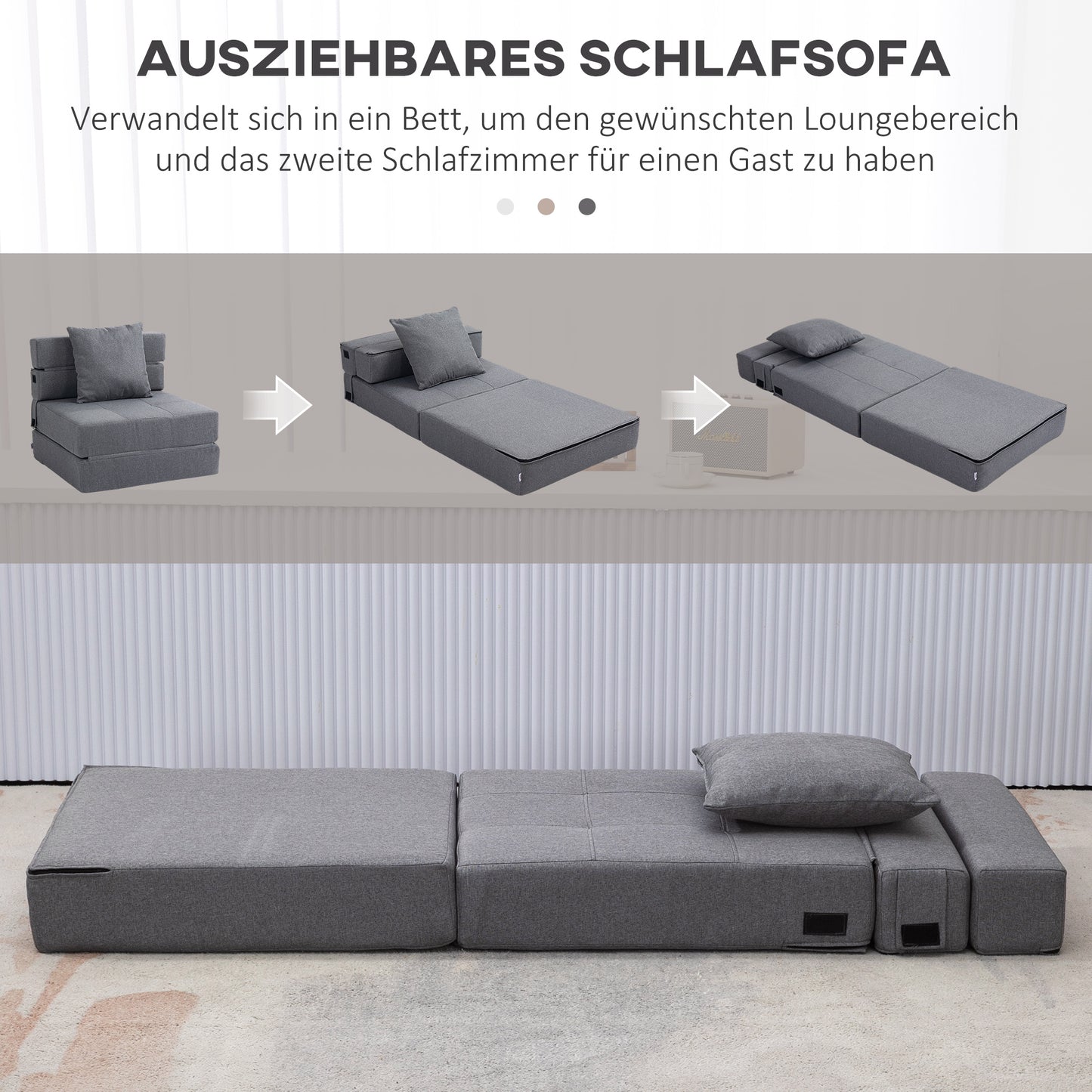 HOMCOM Schlafsessel Relaxsessel Gästebett. abnehmbarer Bezug, 70 cm x 70 cm x 61 cm, Dunkelgrau