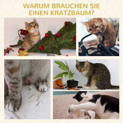 PawHut Rattan Katzenbaum Kratzbaum Kätzchen Möbel mit Katzenhöhle Ballspielzeug Sisal weiche Plüsch PE Höhe 108 cm Braun+Beige