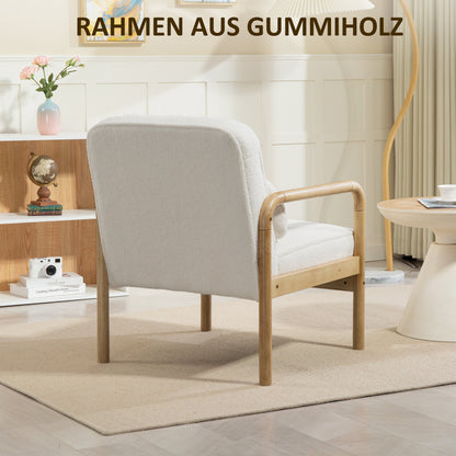 HOMCOM Akzentstuhl, Polsterstuhl mit Stoffbezug, Kautschukholzrahmen, Moderner Stuhl mit Kissen, Weiß