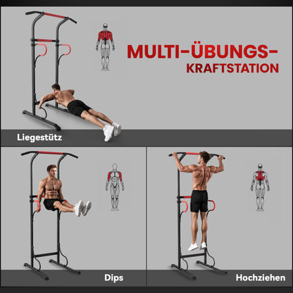 HOMCOM Power Tower höhenverstellbar Dip Station mit Klimmzugstange, Saugnäpfe Kraftstation für Zuhause