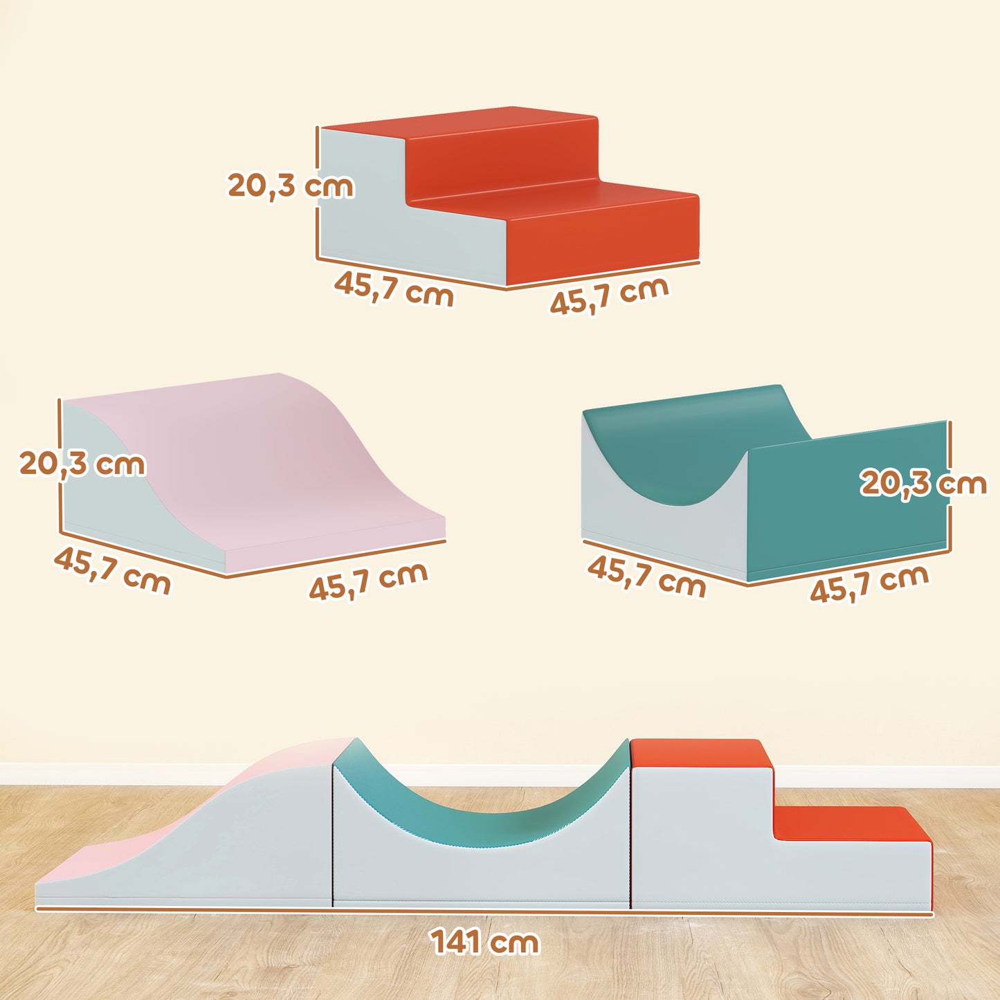 AIYAPLAY 3-teiliges Kletter- und Krabbelset für Kleinkinder, Kunstleder, Schaumstoff, Hellgrau