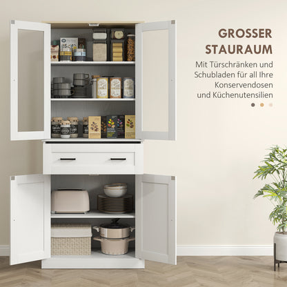 HOMCOM Küchenschrank, Buffet, Acrylfront, Schubladen, 76 x 40 x 182,5 cm, Cremeweiß