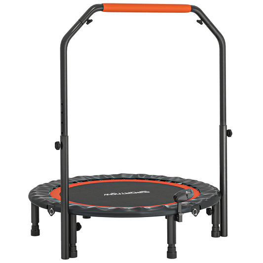 SPORTNOW Mini-Trampolin, mit höhenverstellbarem Haltegriff, LCD-Monitor, Stahl, schwarz+rot, Ø102 x 99-123cm