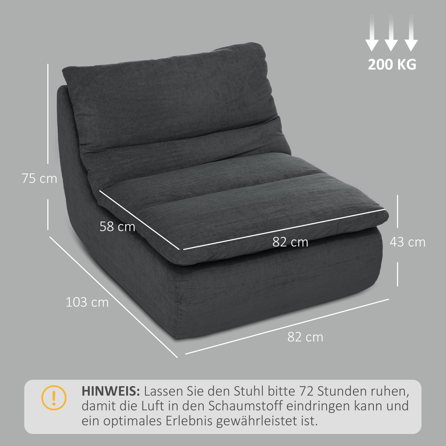 HOMCOM Schaumstoff-Bodensessel, Liegesessel, Lounge-Sessel für Wohnzimmer, Schlafzimmer, Grau