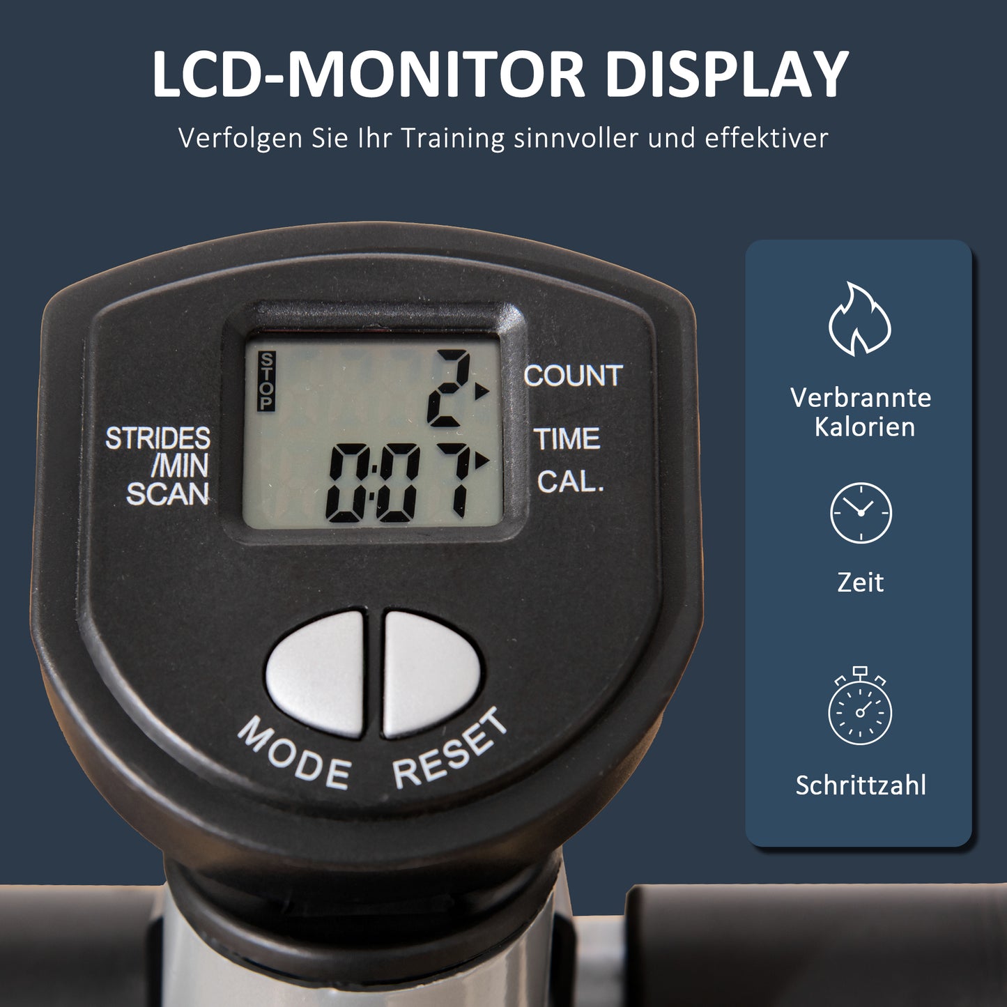 HOMCOM Stepper Heimtrainer für Zuhause mit LCD-Bildschirm einstellbare Geschwindigkeit Metall ABS 55 x 53 x 118-128 cm
