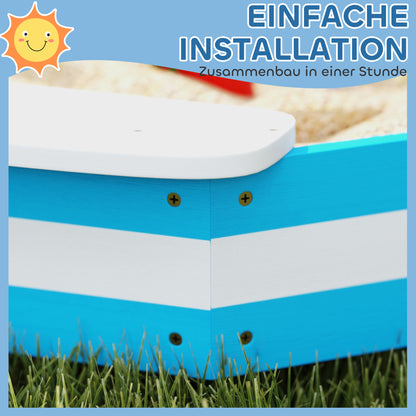 AIYAPLAY Sandkasten für Kinder, Sandkiste mit 4 Sitzen, Fichtenholz, bodenlos, Blau