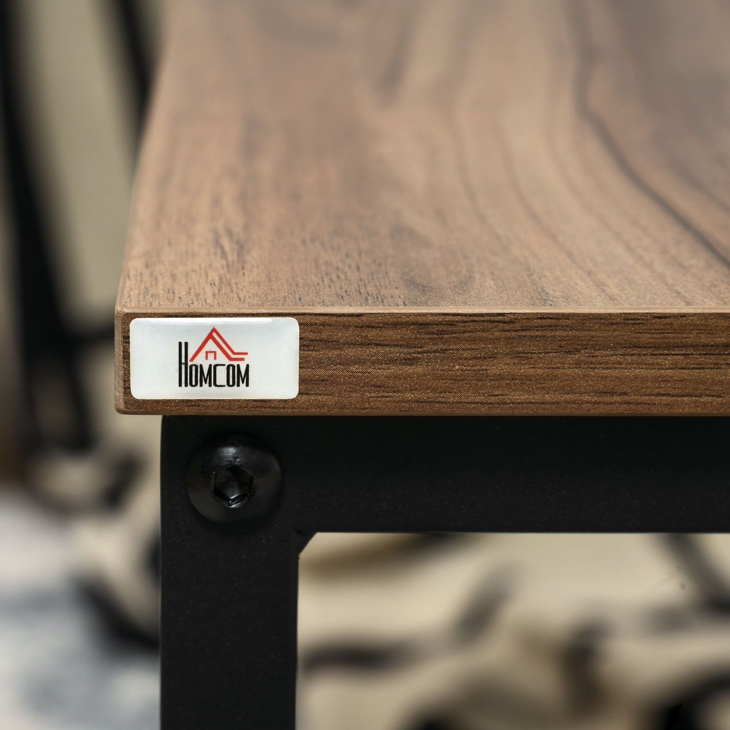 HOMCOM Satztisch-Set aus 2 Beistelltischen, Industrial Design, schwarzer Stahlrahmen, Tischplatte in Holzoptik