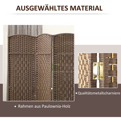 HOMCOM Raumteiler, 3-teilig faltbare Trennwand, Geflechtmuster, Kiefernholz, Braun