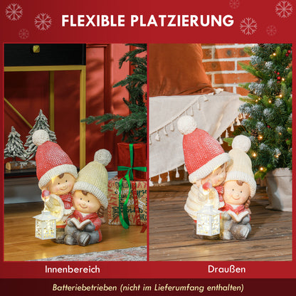 HOMCOM Weihnachtswichtel mit Buch & Laterne, LED, batteriebetrieben, 30 x 23 x 45 cm