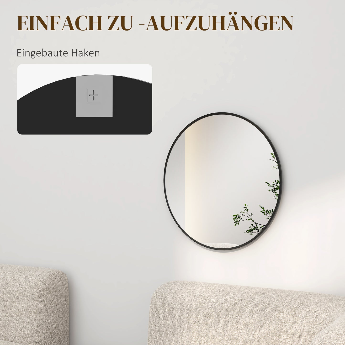 HOMCOM Wandspiegel, modernes Design, Φ61 cm, Schwarz