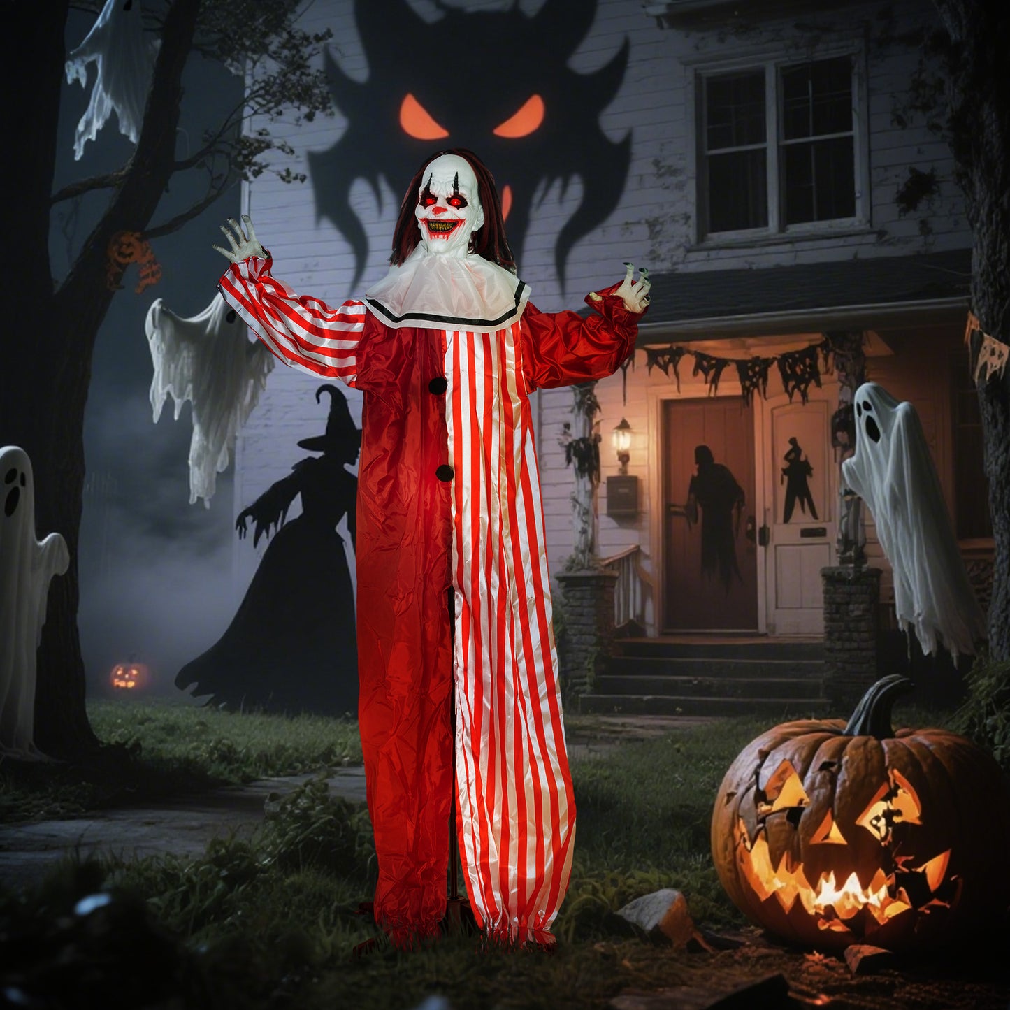 Outsunny 165 cm Halloween Dekoration Halloween Clown mit LED-Lichter, Soundfunktion Körper-Effekt