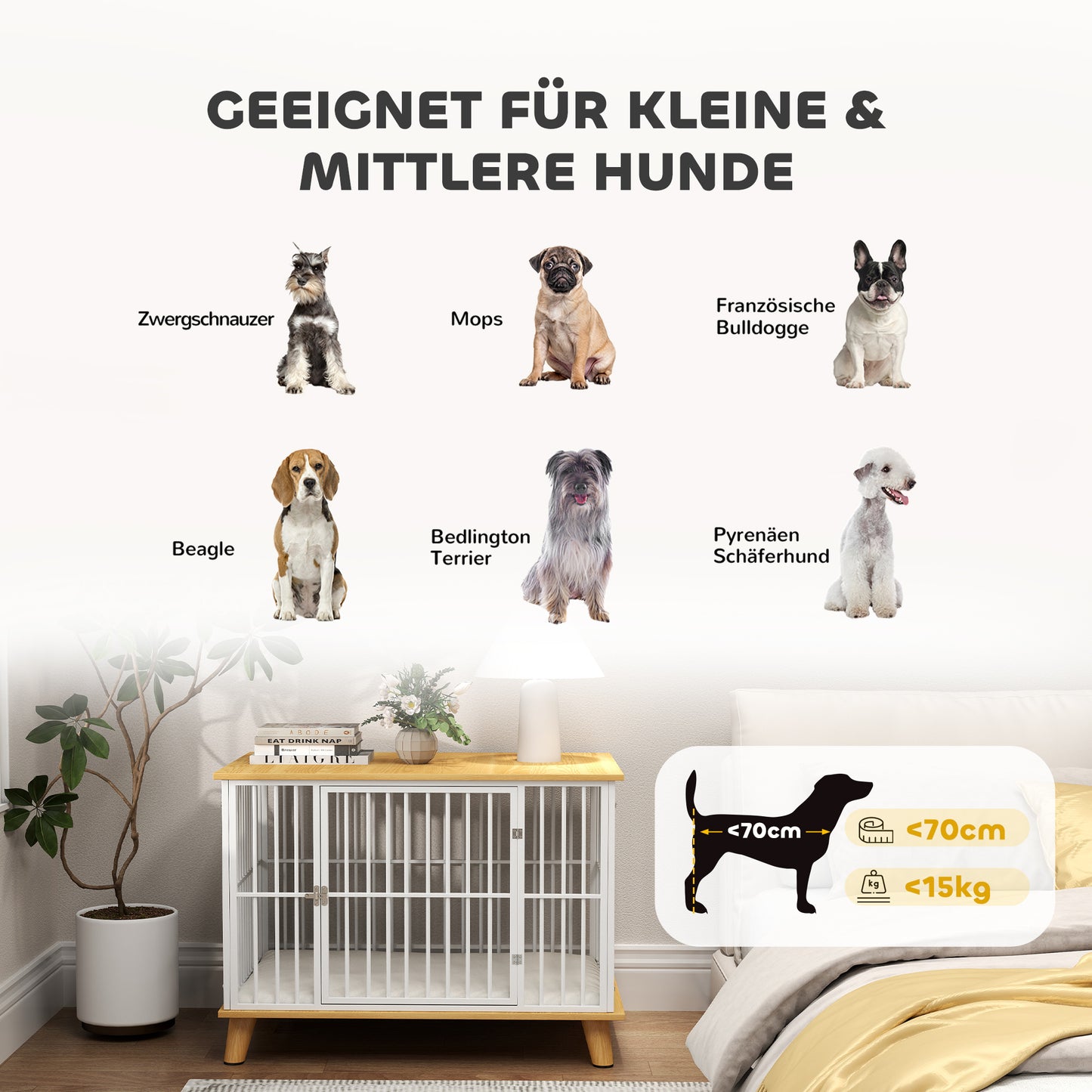 PawHut Hundebox mit Verriegelungstür, abnehmbares Kissen, gute Belüftung, Stahl, 86x60x70 cm, Weiß+Grau