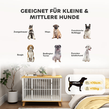 PawHut Hundebox mit Verriegelungstür, abnehmbares Kissen, gute Belüftung, Stahl, 86x60x70 cm, Weiß+Grau