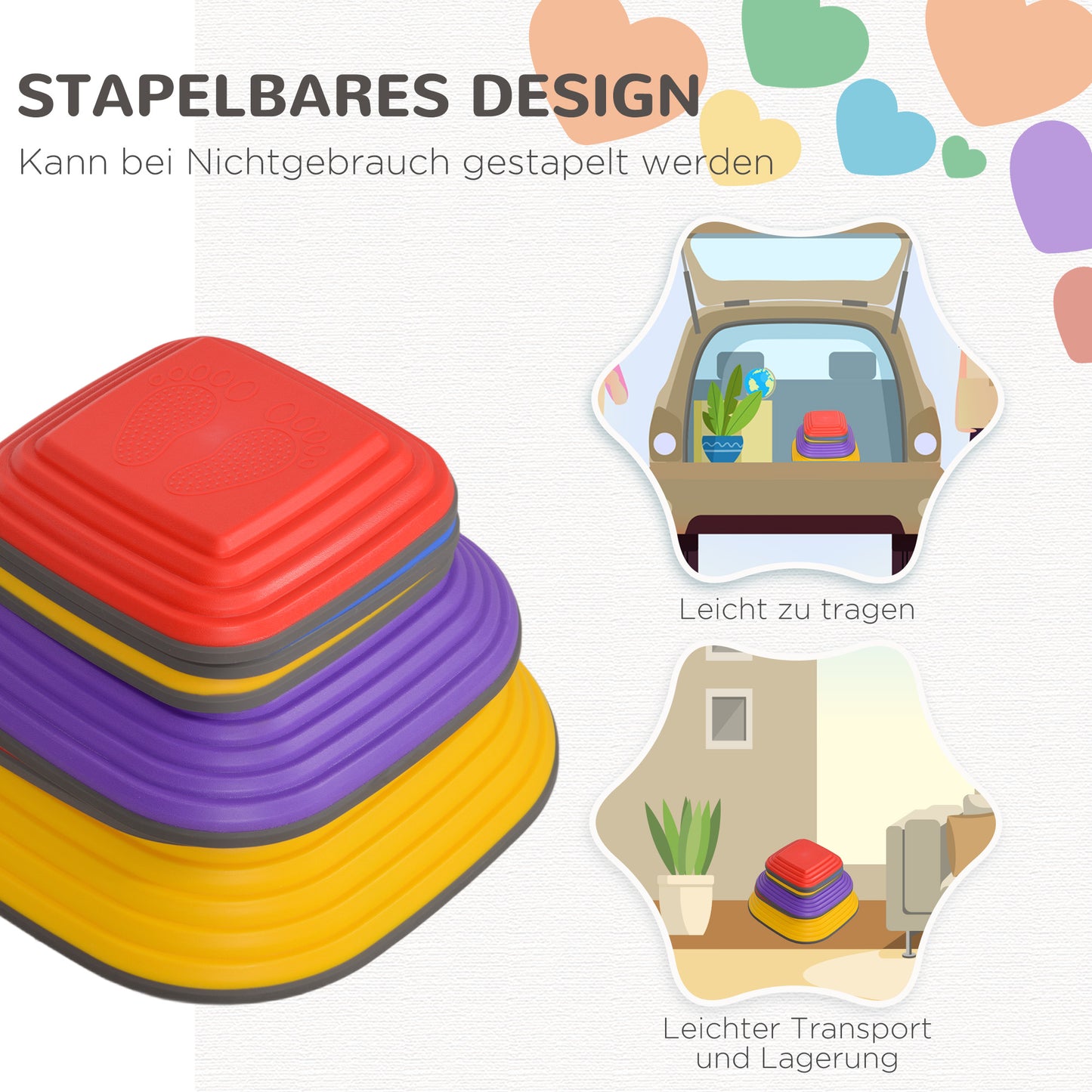 AIYAPLAY Balance-Trittsteine für Kinder, 6 Teile, Rutschfest, Hindernislauf-Steine, für Motorik-Förderung, Kunststoff, Bunt