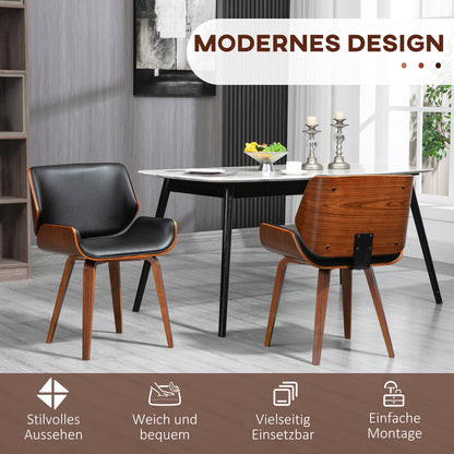 HOMCOM 2er-Set Vintage-Esszimmerstühle, Holz, Stoffbezug, Schaumstoff, Schwarz