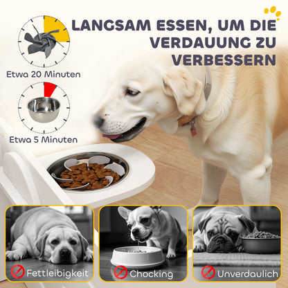 PawHut Hundefutternapf-Gestell, verstellbar Futternäpfe med separat design, 2 Edelstahlschüsseln, Anti-Schling-Matte, Weiß