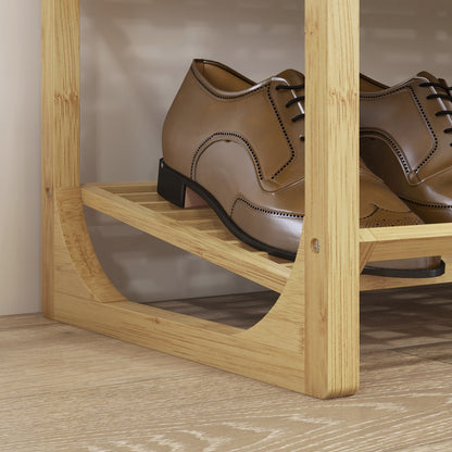 HOMCOM Schuhregal aus Bambus, 15,5 cm Regalhöhe, belüftetes Latten-Design, 76 x 33 x 67 cm, Naturholz-Effekt