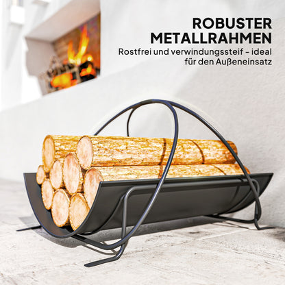 Outsunny Kaminholzregal för inomhus 51 x 38 x 33 cm geometrisk Brennholzregal med Griff från Metall, Schwarz