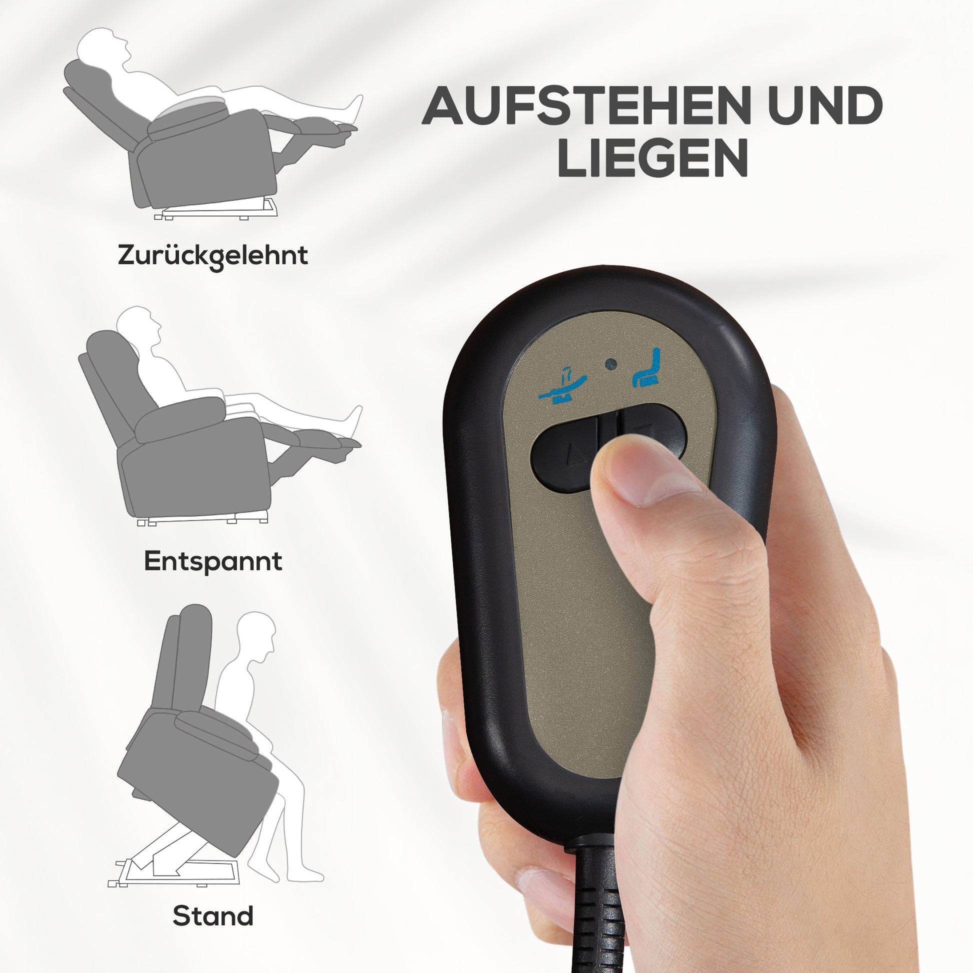 HOMCOM Relaxsessel mit Aufstehhilfe, verstellbare Rückenlehne/Fußstütze, bis 120 kg, 66 x 90 x 96 cm, Grau