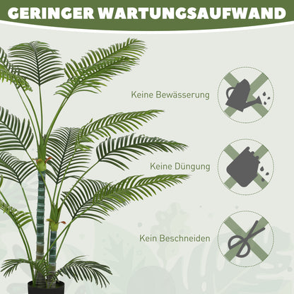 HOMCOM Künstliche Palme mit 16 Kunststoff-Blättern, UV-beständige Kunstpflanze mit Plastiktopf, für drinnen und draußen, Grün