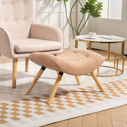 HOMCOM Moderner Fußhocker mit Fleece-Bezug und Holzbeinen, gepolstert, für Wohnzimmer, Schlafzimmer, Flur, Braun