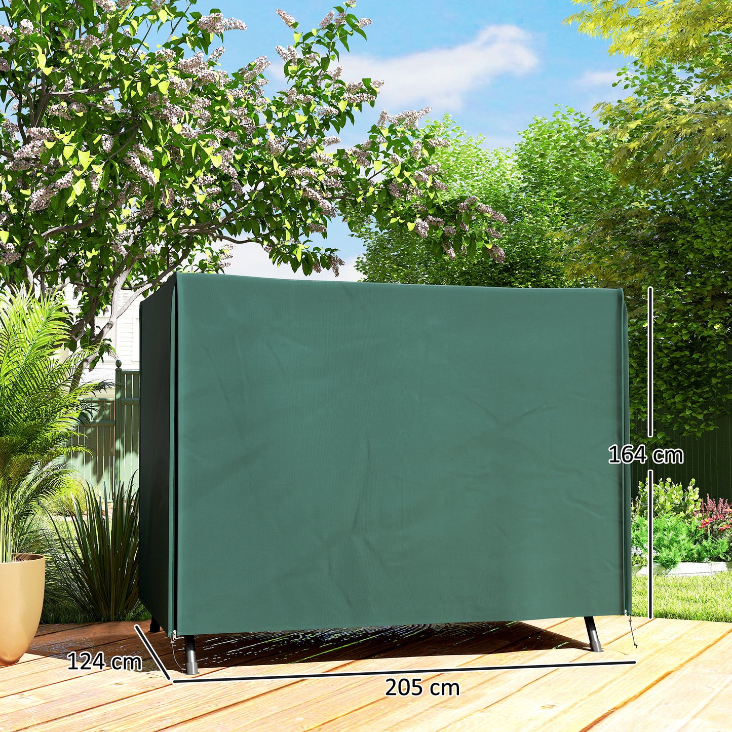 Outsunny Hollywoodschaukel Abdeckung 3 Sitzer, Wasserabweisend Winterfest Schutzhülle für Gartenschaukel, UV-Beständig Abdeckplane, Abdeckhaube, Reißfest 600D Oxford Gewebe, 205x124x164cm Dunkelgrün