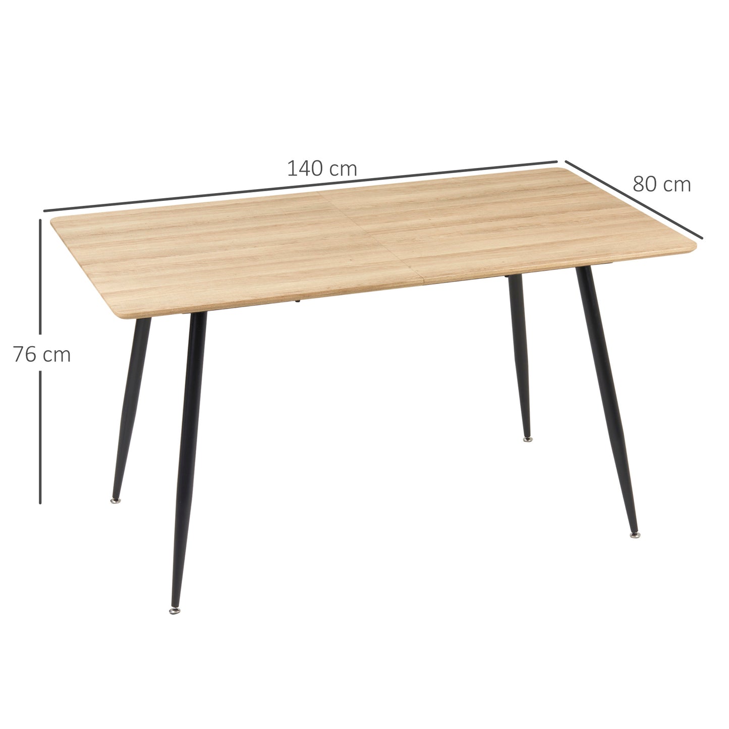 HOMCOM Esstisch im Skandi-Design, Küchentisch, für 4 Personen, Holzoptik, 140 cm x 80 cm x 76 cm, Natur + Schwarz