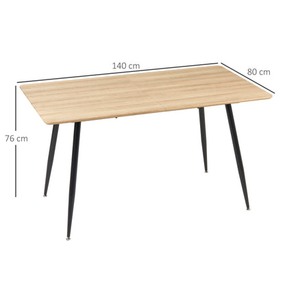 HOMCOM Esstisch im Skandi-Design, Küchentisch, für 4 Personen, Holzoptik, 140 cm x 80 cm x 76 cm, Natur + Schwarz