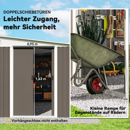 Outsunny Metall-Geräteschuppen Schrägdach verriegelbare Doppeltür 2,8 x 3,45 x 2,01m Grau