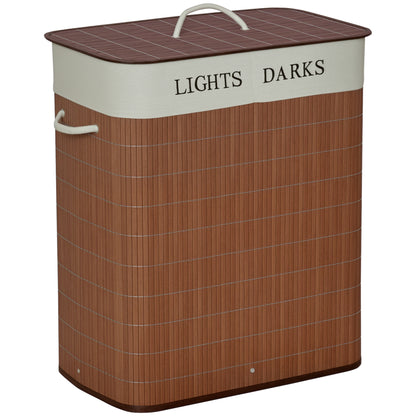 HOMCOM Bambus Wäschekorb schmal mit Deckel 100L Wäschesammler mit Griffen, 2 herausnehmbarer Wäschesack, Laundry Baskets Wäschebox für Waschküche, Schlafzimmer, Badezimmer Braun