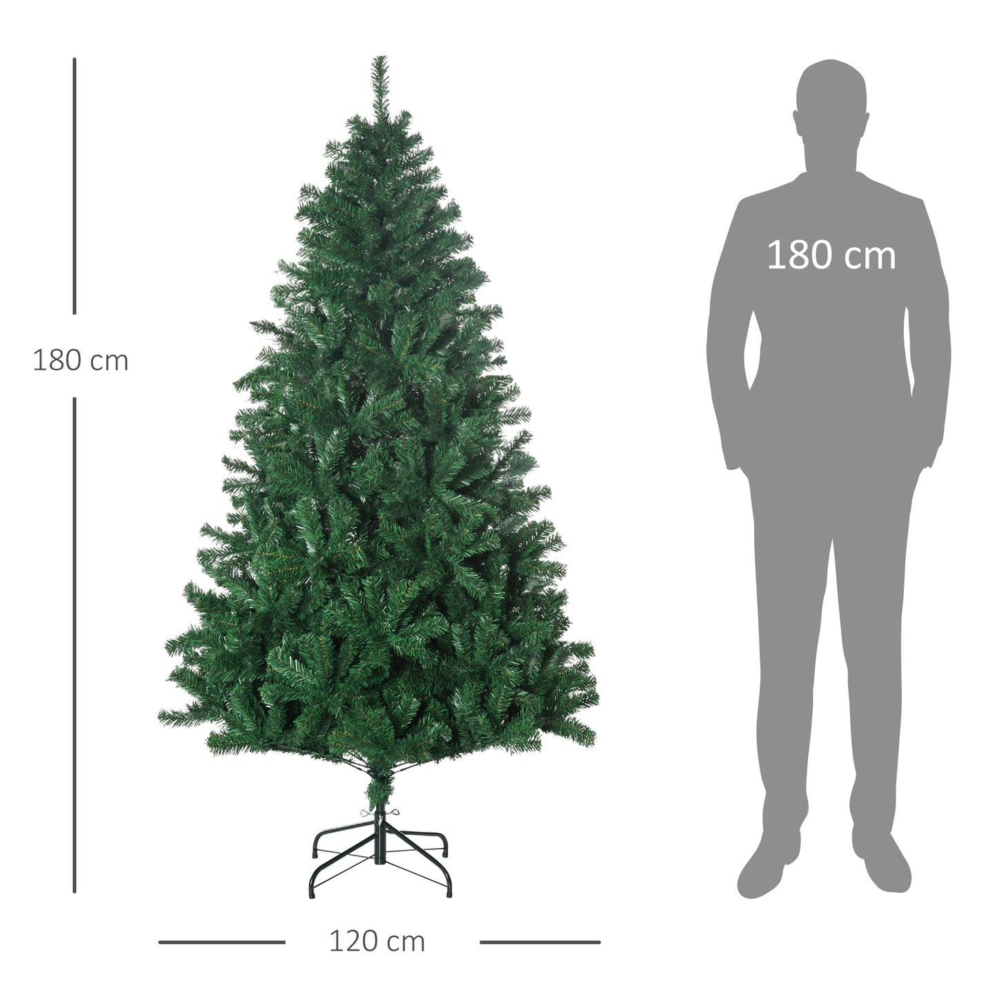 HOMCOM Künstlicher Weihnachtsbaum 180 cm künstlich Tannenbaum mit 1000 Spitzen Christbaum Weihnachtsdeko inkl. Metallständer für drinnen