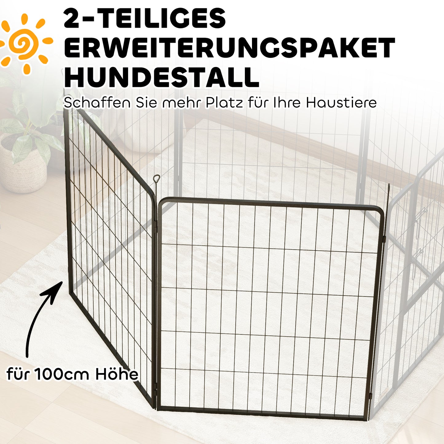 PawHut 2er-Set Erweiterung für Welpengehege, Hundezaun-Paneele, Haustierspielplatz, Welpenzaun aus Stahl, Grau