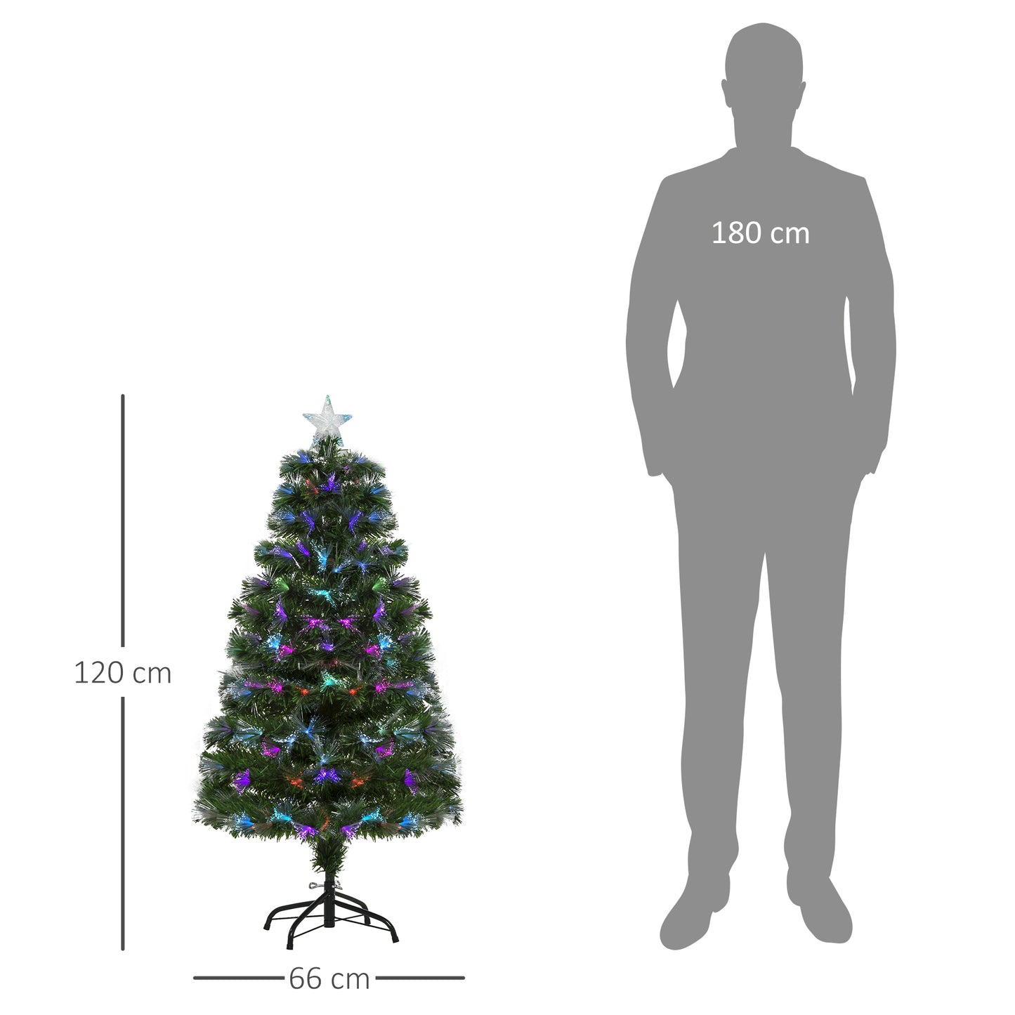 HOMCOM Weichnachtsbaum künslicher Weihnachtsbaum Christbaum, LED-Lichter, Sternspitze, 66 cm x 66 cm x 120 cm, Grün