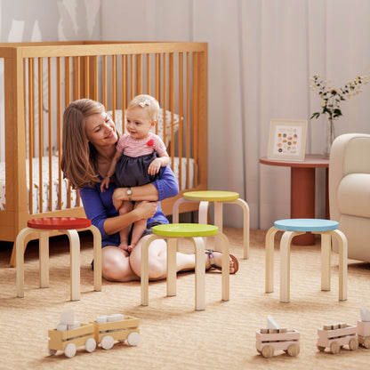 HOMCOM 4 Stapelhocker mit Filzfußpolstern, Birken-Sperrholz, lackiert, Bunt