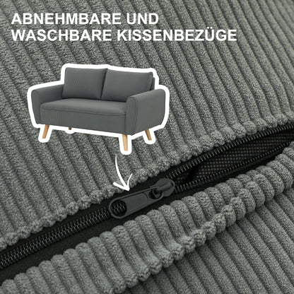 HOMCOM Zweisitzer-Sofa, Stoffcouch, 2 Rückenkissen, Cordbezug, 145 x 75 x 78 cm, Anthrazit