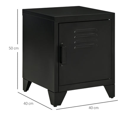 HOMCOM Nachttisch, Beistelltisch mit verstellbarem Regal, Tür, Nachtschrank für Schlafzimmer, Wohnzimmer, Metall, Schwarz, 50 x 40 x 47,5 cm